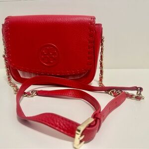 Tory Burch: Marion Mini Crossbody, Red pebbled leather.